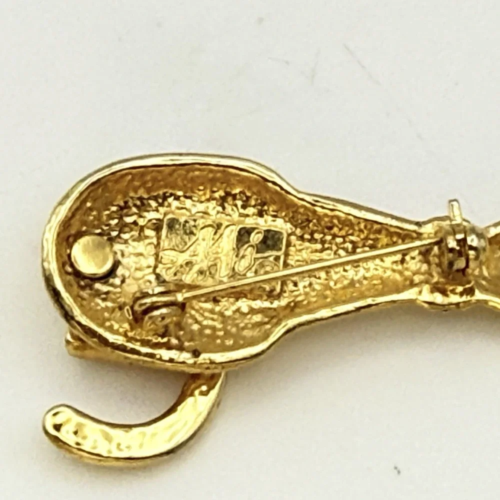 Vintage AAI Articulated Cat Brooch Gold Tone Moving Tail Rhinestones Figural Pin